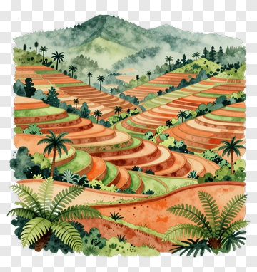 Lush Terraced Rice Fields In A Mountain Landscape PNG