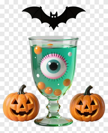 Halloween Drink With Eyeball And Pumpkins PNG