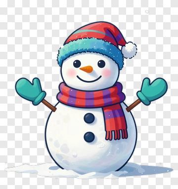 Cartoon Snowman Wearing A Hat And Scarf PNG