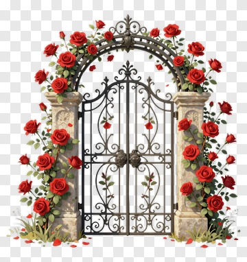 Rose-Covered Garden Gate PNG