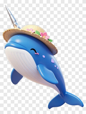 Cartoon Narwhal Wearing A Straw Hat PNG