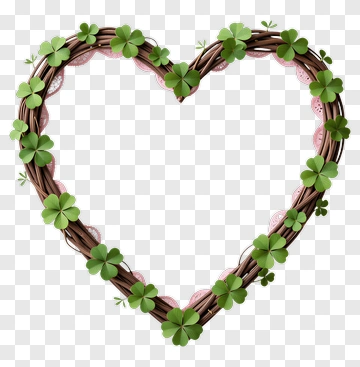 Heart-Shaped Wreath With Green Leaves PNG