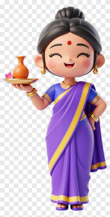 Cartoon Woman In A Purple Saree Holding A Pot PNG