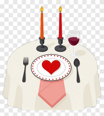Romantic Dinner Table Setting With Heart Plate PNG