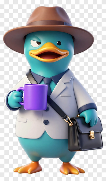 3D Cartoon Duck Holding A Coffee Mug PNG