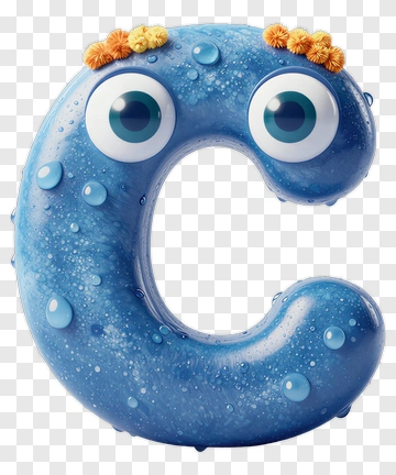 Cartoon Letter C With Eyes And Flowers PNG