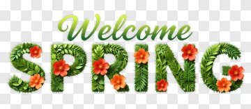 Welcome Spring Text With Flowers And Leaves PNG