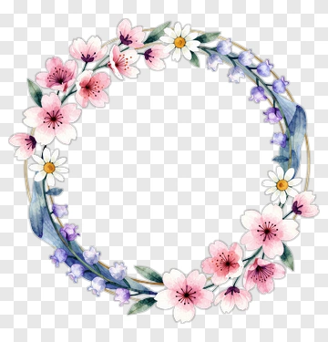 Floral Wreath With Pink And Purple Flowers PNG