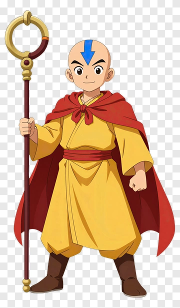 Aang The Avatar Holding A Staff PNG