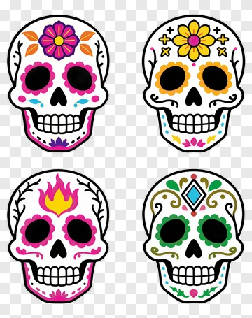 Colorful Sugar Skulls With Floral Designs PNG