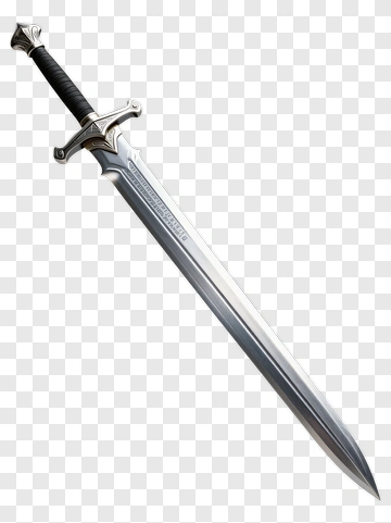 Silver Sword With Black Handle PNG