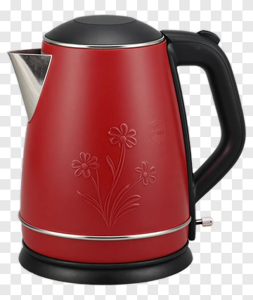 Red Electric Kettle With Floral Design PNG