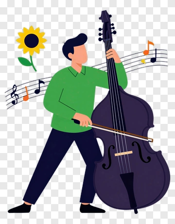 Musician Playing A Double Bass With Musical Notes PNG