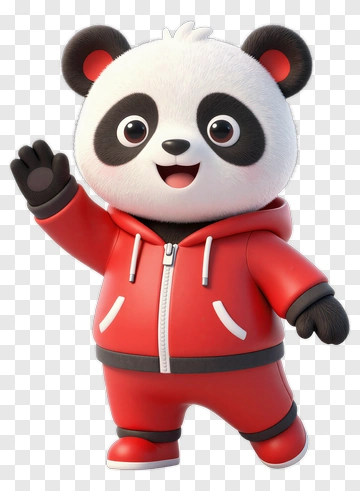 Cartoon Panda Waving In A Red Hoodie PNG