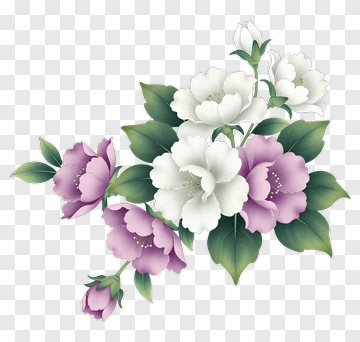 Flower Bouquet With White And Purple Blooms PNG