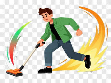Cartoon Man Vacuuming With Speed Lines PNG