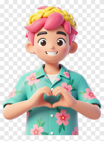 3D Boy Making A Heart Gesture PNG