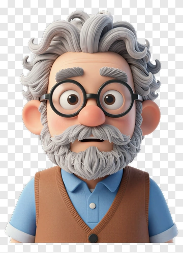 3D Elderly Man With Glasses PNG