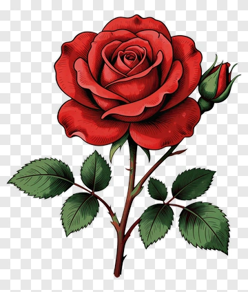Red Rose With Green Leaves PNG