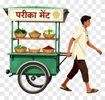 Vendor Pushing A Cart Of Fresh Vegetables PNG