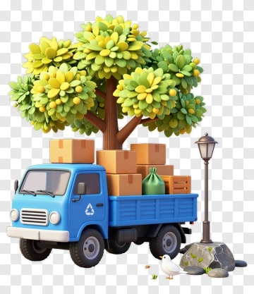 3D Truck With Tree And Boxes PNG