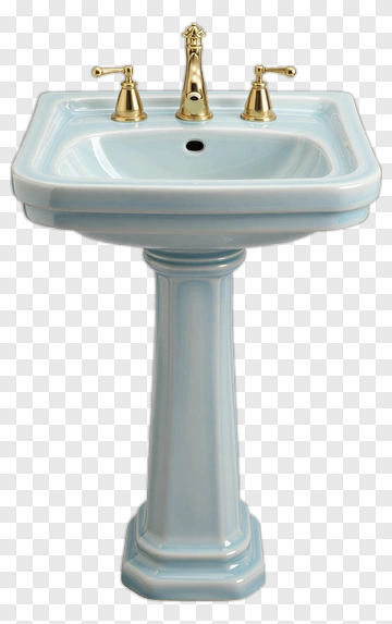 Ceramic Pedestal Sink With Gold Faucets PNG