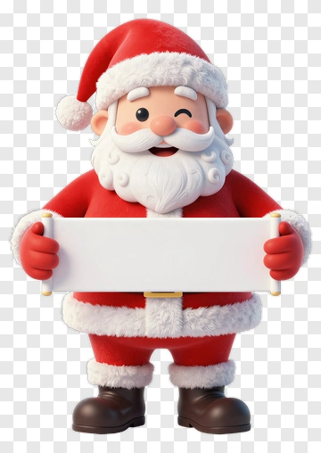 Cartoon Santa Claus Holding A Blank Sign PNG