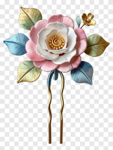 Floral Hairpin With Pink And Blue Flower PNG