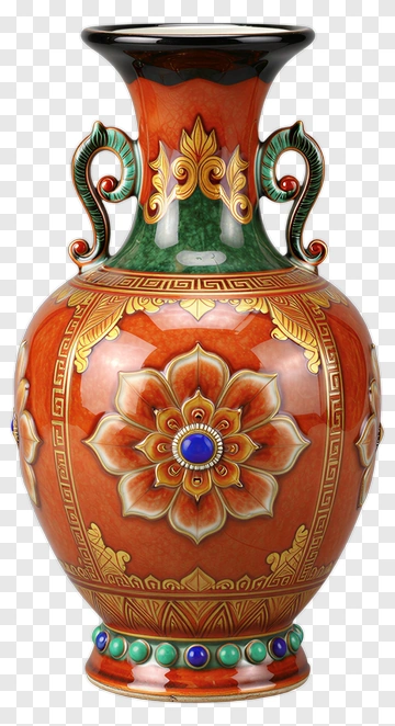 Decorative Ceramic Vase With Floral Design PNG