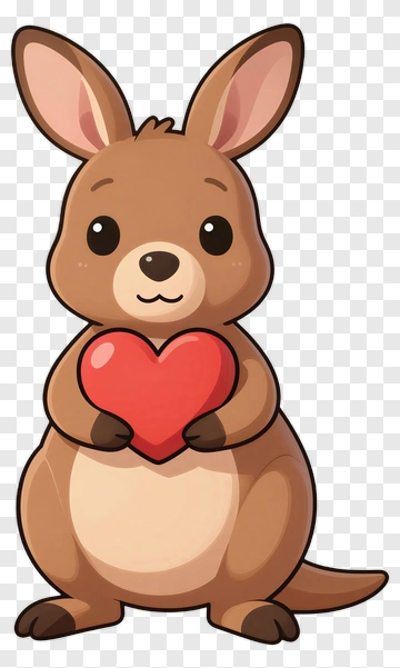 Cartoon Kangaroo Holding A Heart PNG