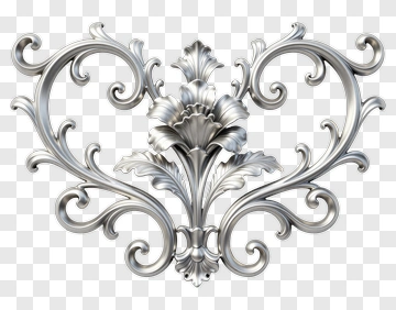Ornate Silver Floral Design PNG