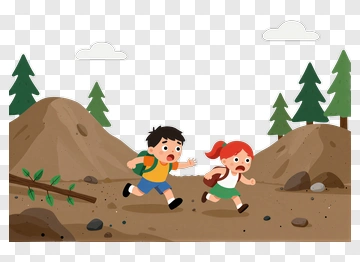 Children Running In A Forest Environment PNG