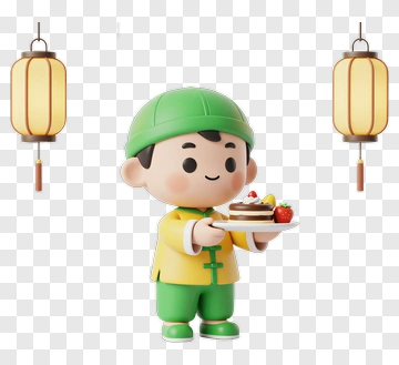 3D Boy Holding A Plate Of Cake PNG