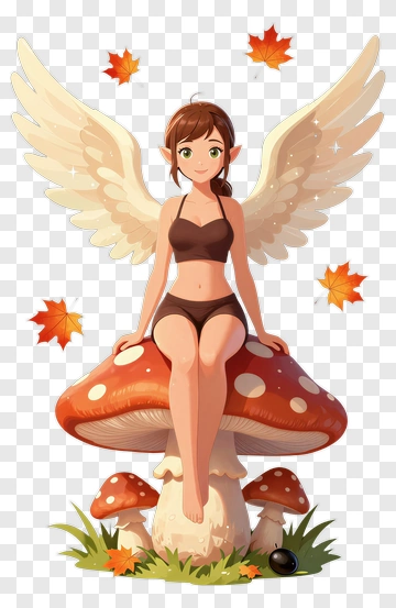 Fairy Sitting On A Mushroom With Autumn Leaves PNG