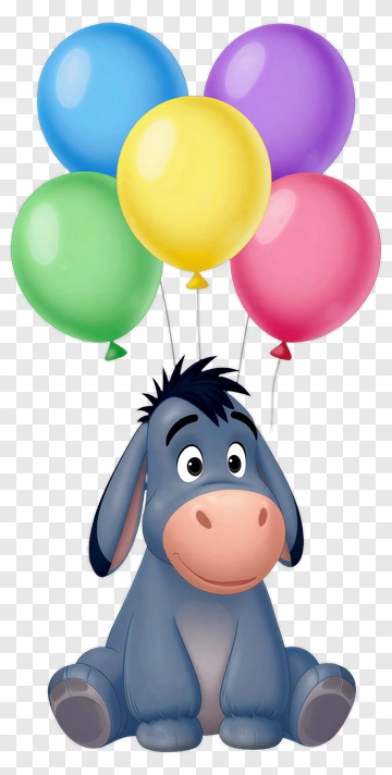 Cartoon Donkey With Colorful Balloons PNG