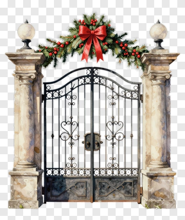 Christmas Gate With Wreath And Bow PNG