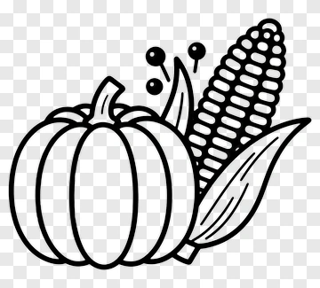 Pumpkin With Corn And Leaves PNG
