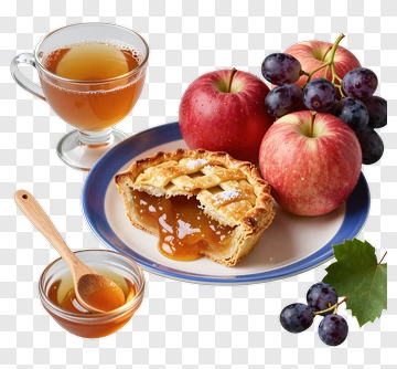 Apple Pie With Grapes And Tea PNG