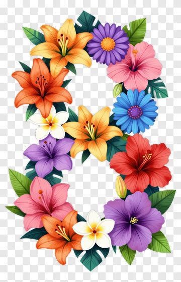 Colorful Floral Number Eight PNG