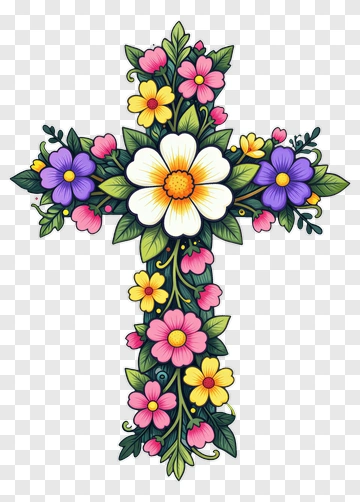 Floral Cross With Colorful Flowers PNG