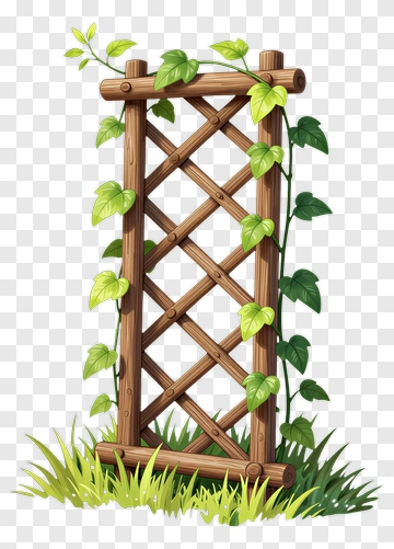 Wooden Trellis With Green Vines PNG