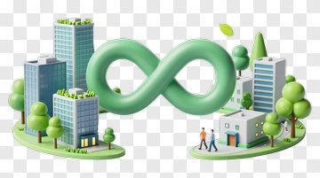 Sustainable City Concept With Green Buildings And People Walking PNG