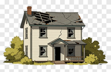 Dilapidated House With Overgrown Bushes PNG