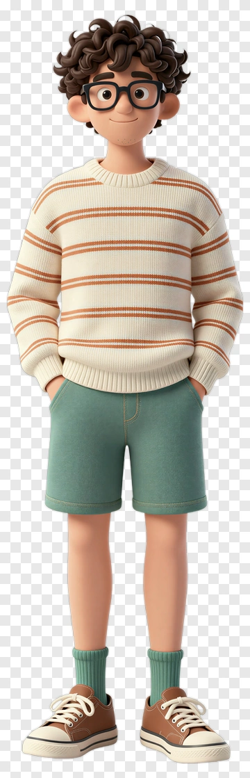3D Boy In Striped Sweater And Shorts PNG