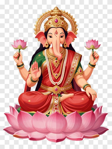 Hindu God Ganesha Sitting On A Lotus Flower PNG