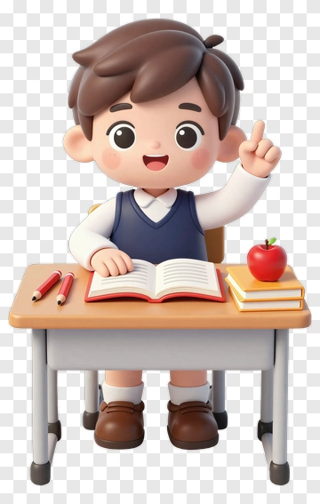 Cartoon Boy Sitting At A Desk With A Book PNG