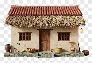 Traditional Straw Roof Cottage PNG