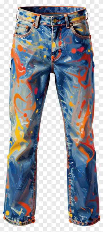 Colorful Denim Pants With Abstract Paint Splatter Design PNG