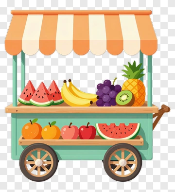 Fruit Cart With Watermelons And Bananas PNG