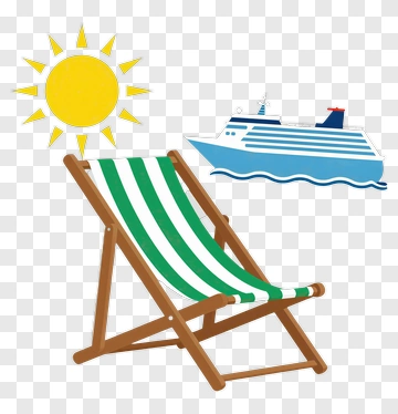 Beach Chair With Sun And Cruise Ship PNG
